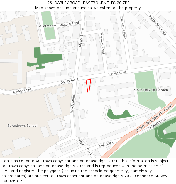 26, DARLEY ROAD, EASTBOURNE, BN20 7PF: Location map and indicative extent of plot