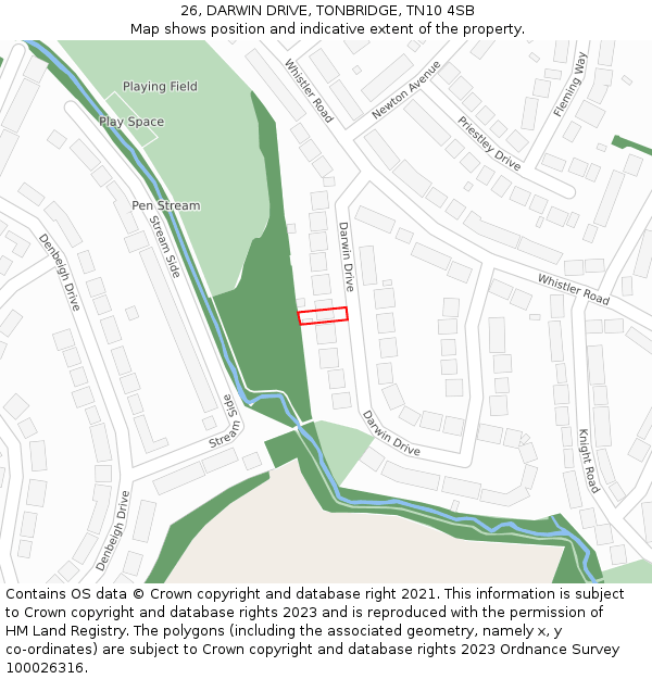 26, DARWIN DRIVE, TONBRIDGE, TN10 4SB: Location map and indicative extent of plot