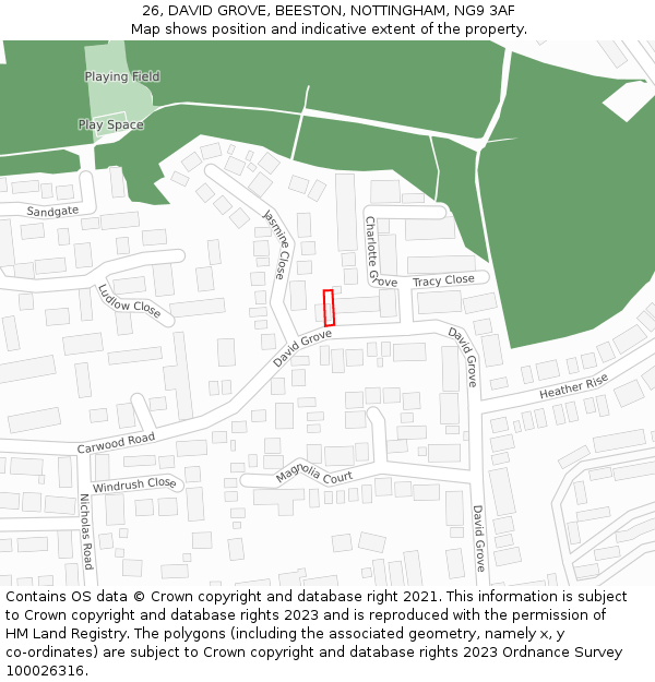 26, DAVID GROVE, BEESTON, NOTTINGHAM, NG9 3AF: Location map and indicative extent of plot