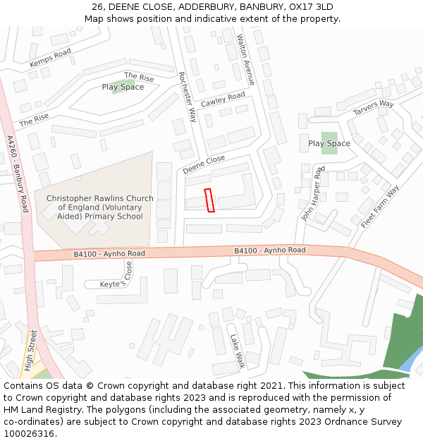 26, DEENE CLOSE, ADDERBURY, BANBURY, OX17 3LD: Location map and indicative extent of plot