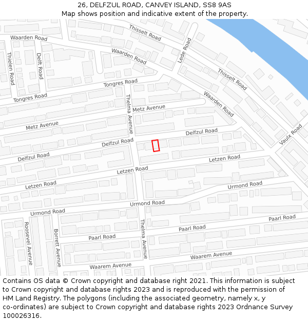 26, DELFZUL ROAD, CANVEY ISLAND, SS8 9AS: Location map and indicative extent of plot