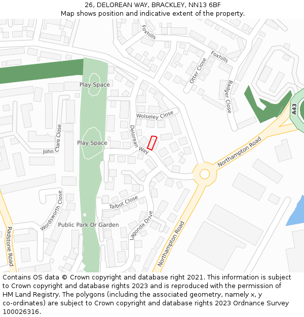 26, DELOREAN WAY, BRACKLEY, NN13 6BF: Location map and indicative extent of plot