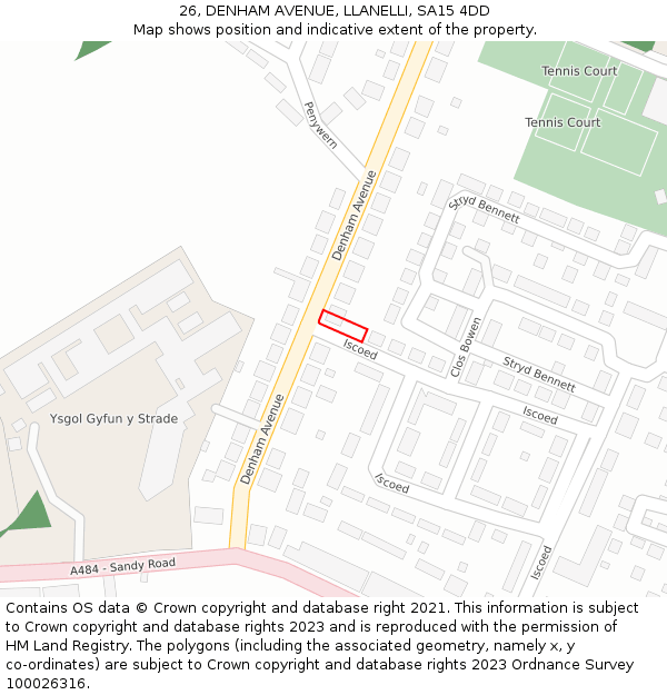 26, DENHAM AVENUE, LLANELLI, SA15 4DD: Location map and indicative extent of plot