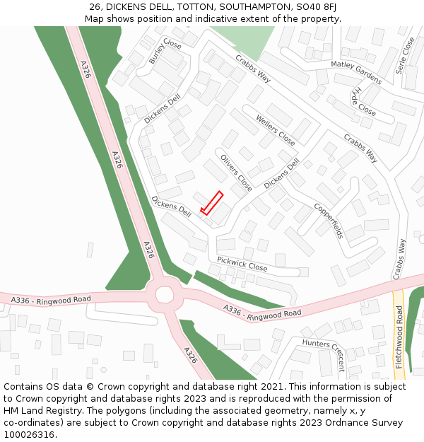 26, DICKENS DELL, TOTTON, SOUTHAMPTON, SO40 8FJ: Location map and indicative extent of plot