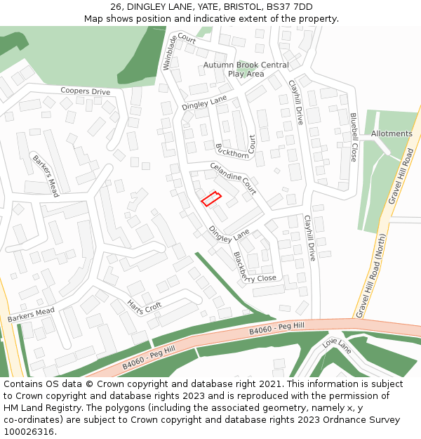26, DINGLEY LANE, YATE, BRISTOL, BS37 7DD: Location map and indicative extent of plot