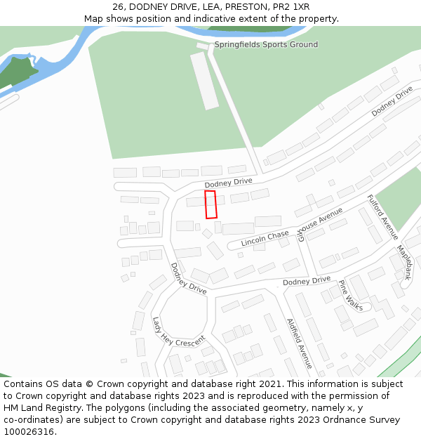 26, DODNEY DRIVE, LEA, PRESTON, PR2 1XR: Location map and indicative extent of plot