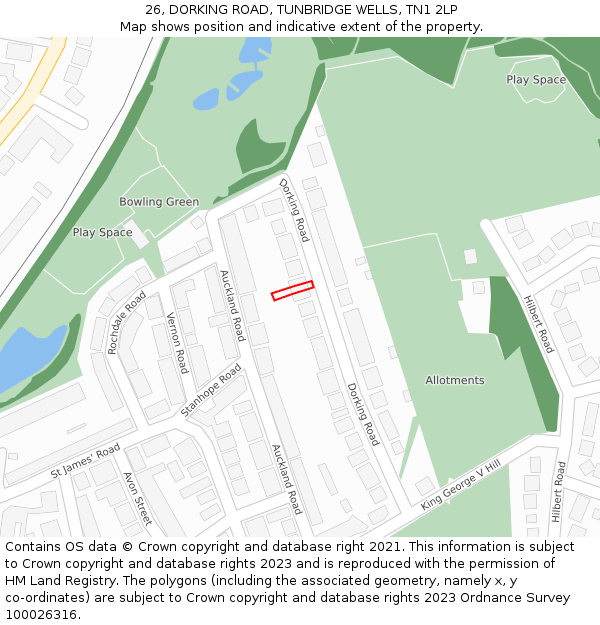 26, DORKING ROAD, TUNBRIDGE WELLS, TN1 2LP: Location map and indicative extent of plot