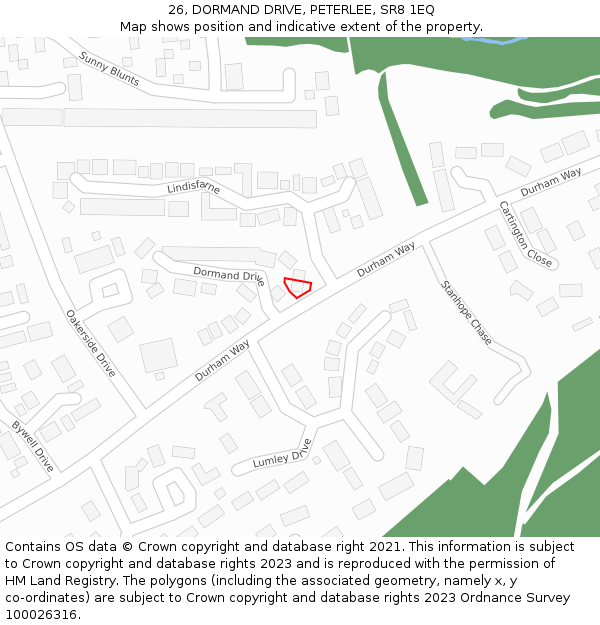 26, DORMAND DRIVE, PETERLEE, SR8 1EQ: Location map and indicative extent of plot