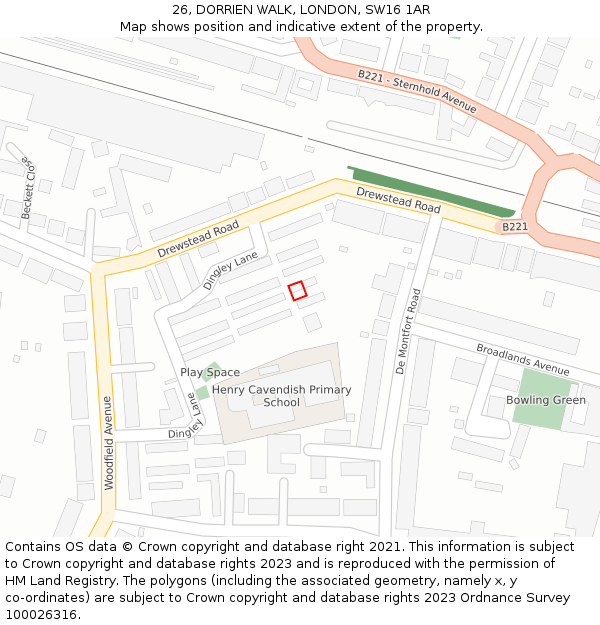 26, DORRIEN WALK, LONDON, SW16 1AR: Location map and indicative extent of plot