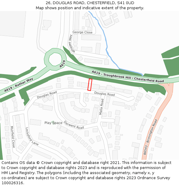 26, DOUGLAS ROAD, CHESTERFIELD, S41 0UD: Location map and indicative extent of plot