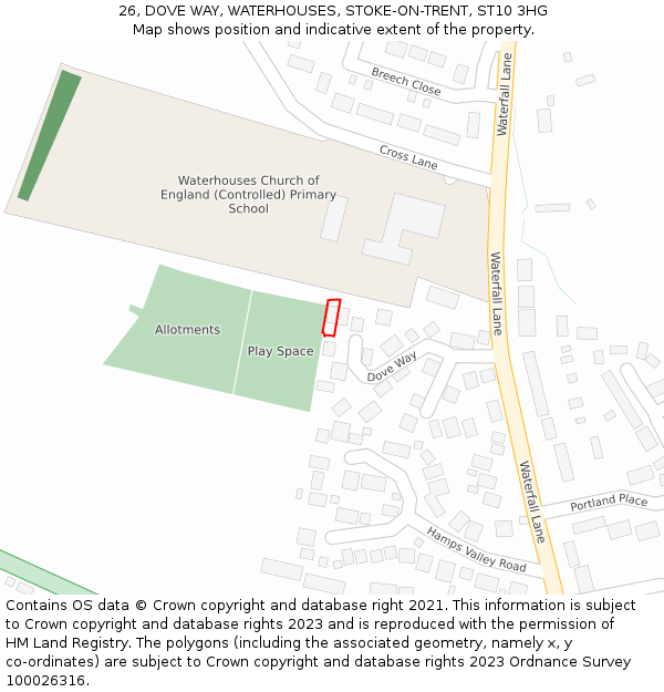 26, DOVE WAY, WATERHOUSES, STOKE-ON-TRENT, ST10 3HG: Location map and indicative extent of plot