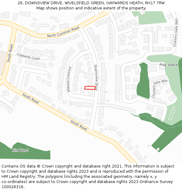 26, DOWNSVIEW DRIVE, WIVELSFIELD GREEN, HAYWARDS HEATH, RH17 7RW: Location map and indicative extent of plot