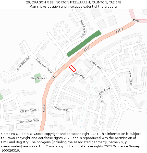 26, DRAGON RISE, NORTON FITZWARREN, TAUNTON, TA2 6FB: Location map and indicative extent of plot