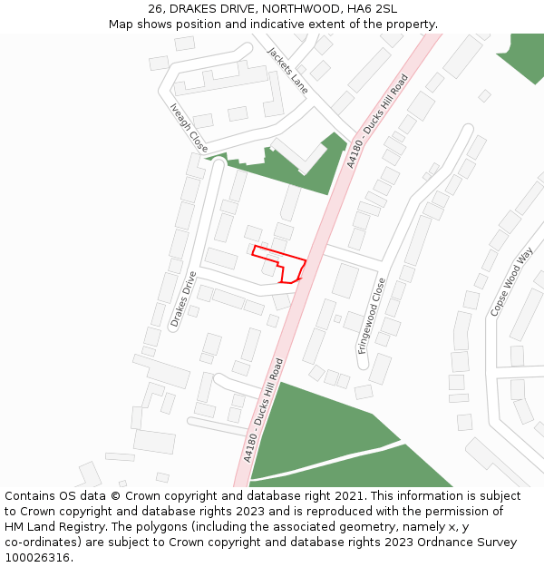 26, DRAKES DRIVE, NORTHWOOD, HA6 2SL: Location map and indicative extent of plot