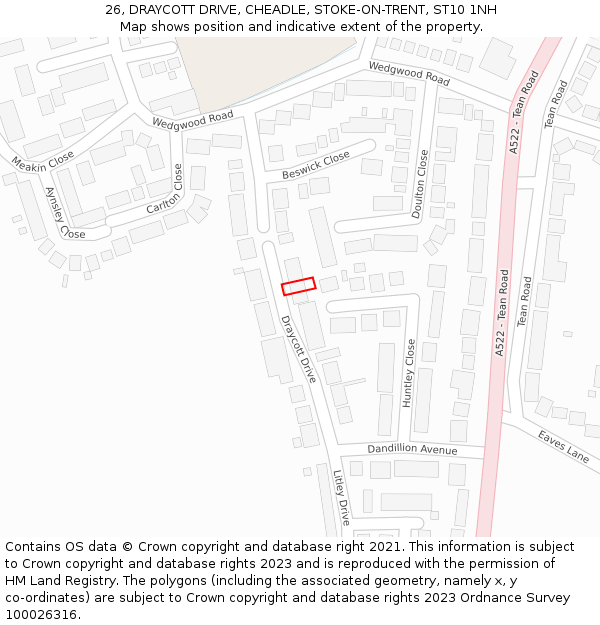 26, DRAYCOTT DRIVE, CHEADLE, STOKE-ON-TRENT, ST10 1NH: Location map and indicative extent of plot