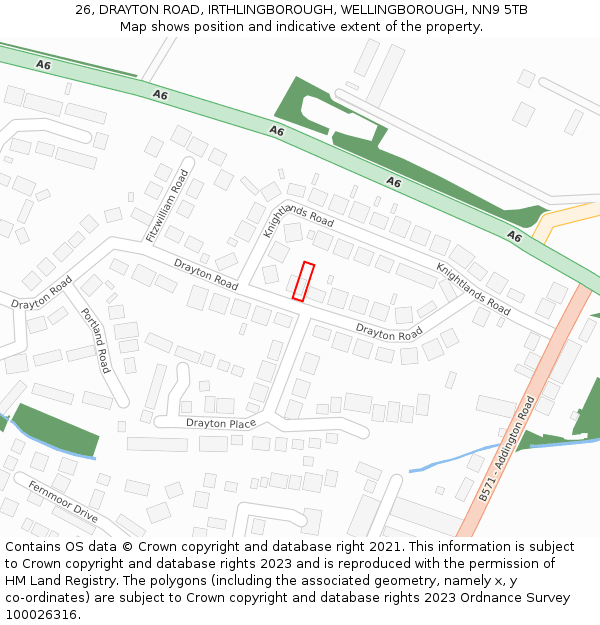 26, DRAYTON ROAD, IRTHLINGBOROUGH, WELLINGBOROUGH, NN9 5TB: Location map and indicative extent of plot