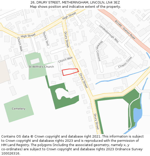 26, DRURY STREET, METHERINGHAM, LINCOLN, LN4 3EZ: Location map and indicative extent of plot