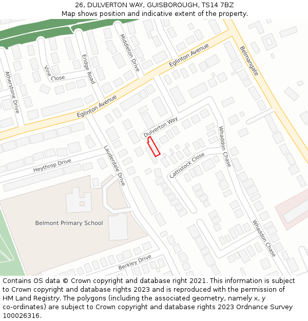 26, DULVERTON WAY, GUISBOROUGH, TS14 7BZ: Location map and indicative extent of plot