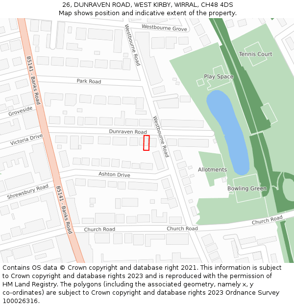 26, DUNRAVEN ROAD, WEST KIRBY, WIRRAL, CH48 4DS: Location map and indicative extent of plot