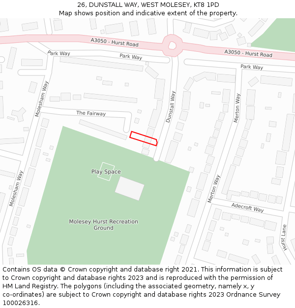 26, DUNSTALL WAY, WEST MOLESEY, KT8 1PD: Location map and indicative extent of plot