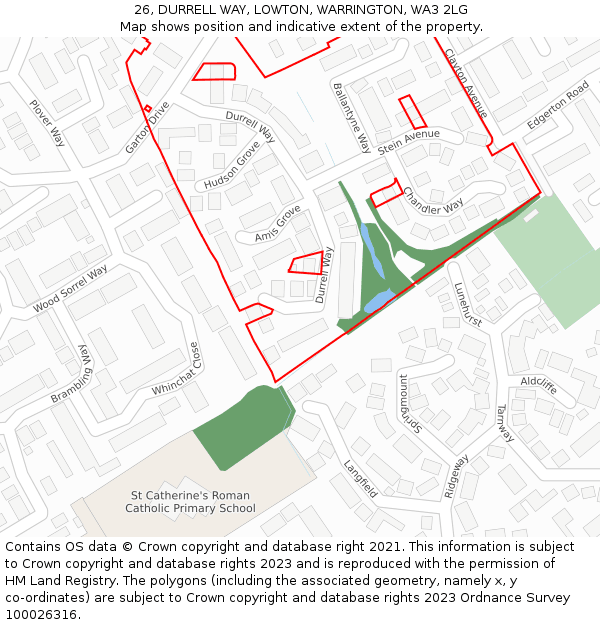 26, DURRELL WAY, LOWTON, WARRINGTON, WA3 2LG: Location map and indicative extent of plot