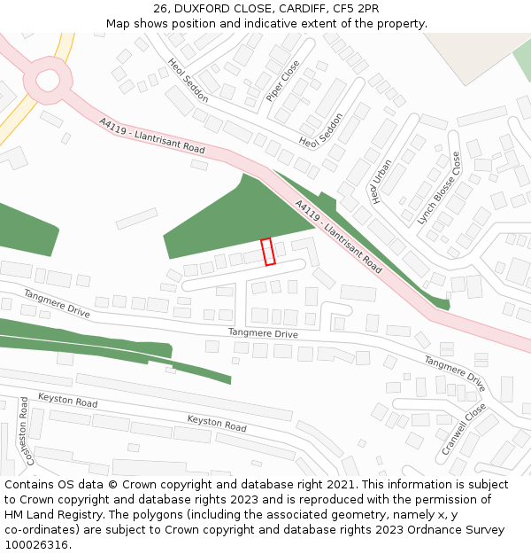 26, DUXFORD CLOSE, CARDIFF, CF5 2PR: Location map and indicative extent of plot