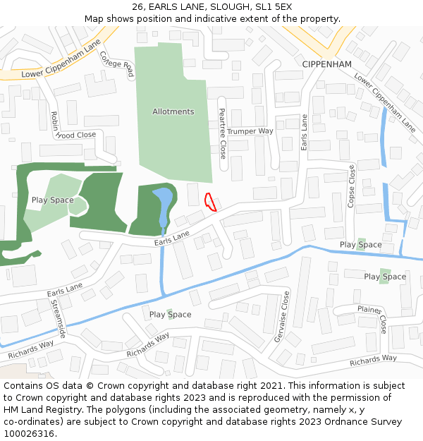 26, EARLS LANE, SLOUGH, SL1 5EX: Location map and indicative extent of plot