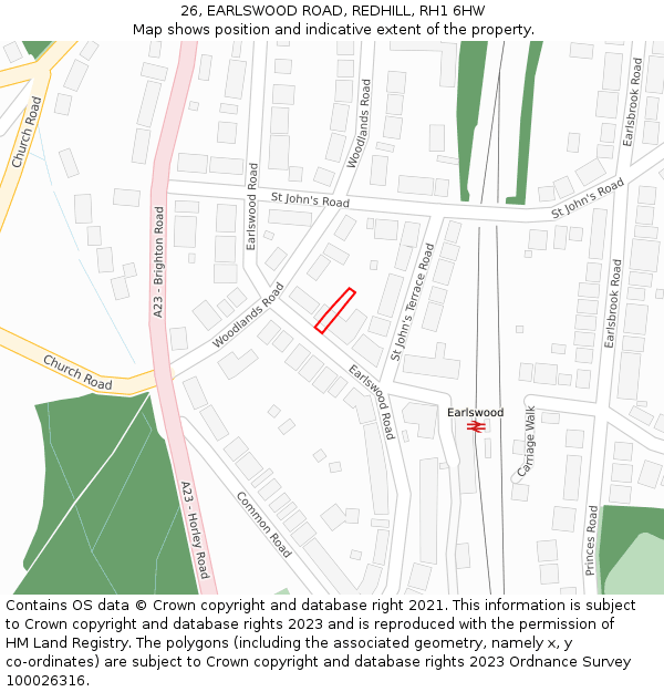 26, EARLSWOOD ROAD, REDHILL, RH1 6HW: Location map and indicative extent of plot