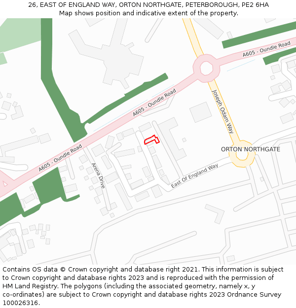 26, EAST OF ENGLAND WAY, ORTON NORTHGATE, PETERBOROUGH, PE2 6HA: Location map and indicative extent of plot