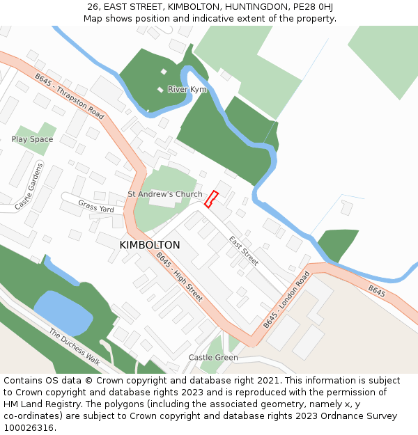 26, EAST STREET, KIMBOLTON, HUNTINGDON, PE28 0HJ: Location map and indicative extent of plot