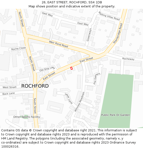 26, EAST STREET, ROCHFORD, SS4 1DB: Location map and indicative extent of plot