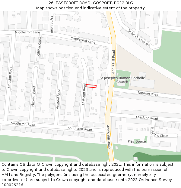 26, EASTCROFT ROAD, GOSPORT, PO12 3LG: Location map and indicative extent of plot