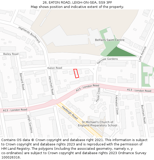 26, EATON ROAD, LEIGH-ON-SEA, SS9 3PF: Location map and indicative extent of plot