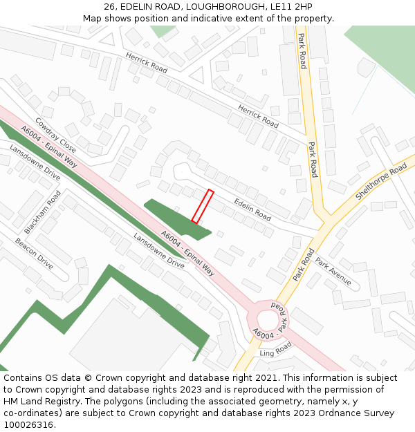 26, EDELIN ROAD, LOUGHBOROUGH, LE11 2HP: Location map and indicative extent of plot