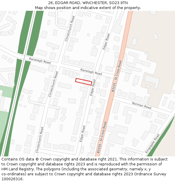 26, EDGAR ROAD, WINCHESTER, SO23 9TN: Location map and indicative extent of plot