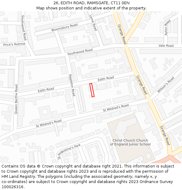 26, EDITH ROAD, RAMSGATE, CT11 0EN: Location map and indicative extent of plot