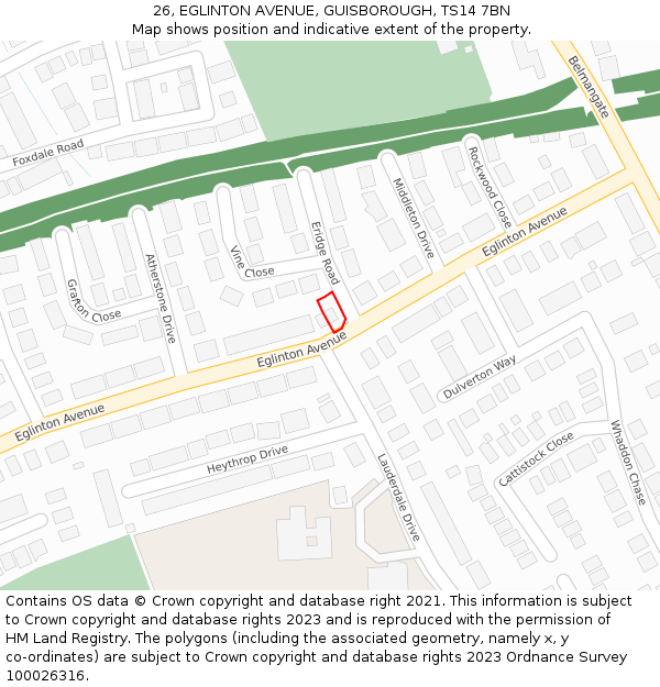 26, EGLINTON AVENUE, GUISBOROUGH, TS14 7BN: Location map and indicative extent of plot