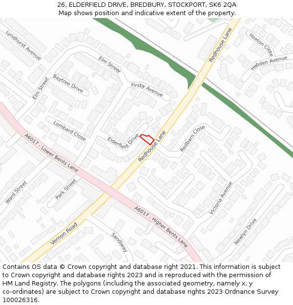 26, ELDERFIELD DRIVE, BREDBURY, STOCKPORT, SK6 2QA: Location map and indicative extent of plot