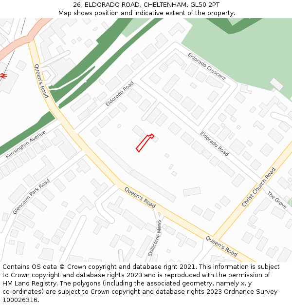 26, ELDORADO ROAD, CHELTENHAM, GL50 2PT: Location map and indicative extent of plot