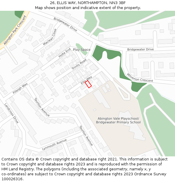 26, ELLIS WAY, NORTHAMPTON, NN3 3BF: Location map and indicative extent of plot