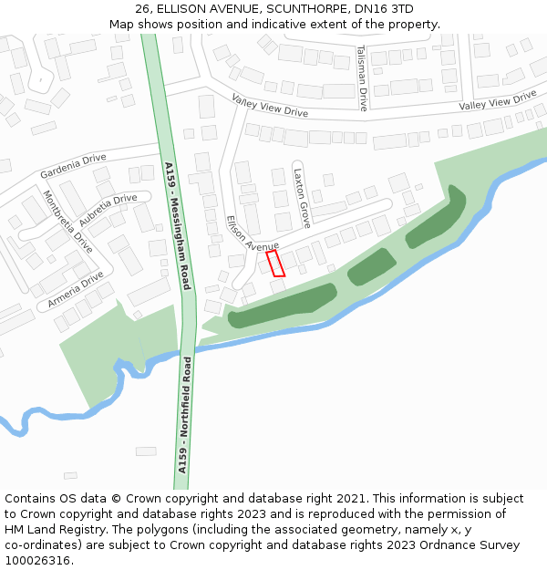 26, ELLISON AVENUE, SCUNTHORPE, DN16 3TD: Location map and indicative extent of plot