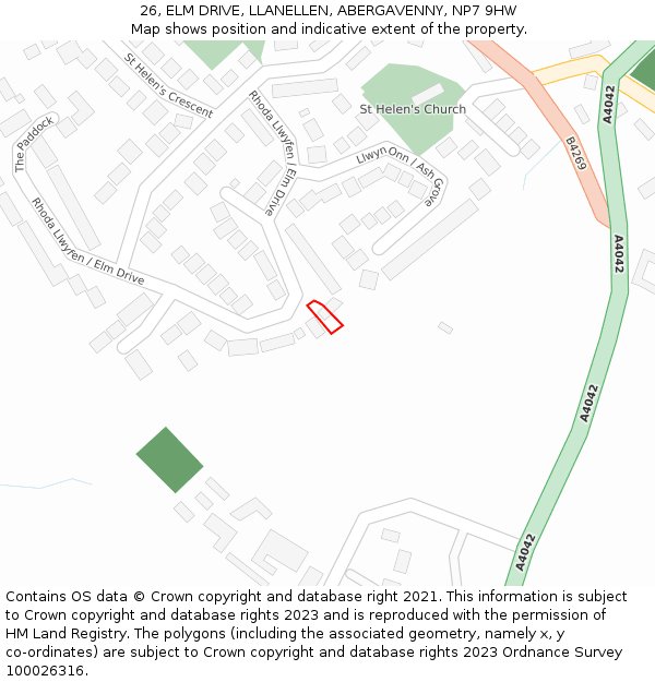 26, ELM DRIVE, LLANELLEN, ABERGAVENNY, NP7 9HW: Location map and indicative extent of plot