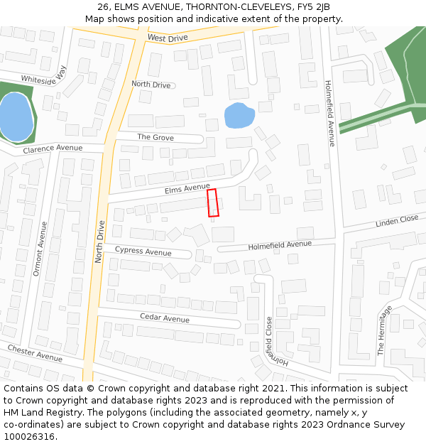 26, ELMS AVENUE, THORNTON-CLEVELEYS, FY5 2JB: Location map and indicative extent of plot