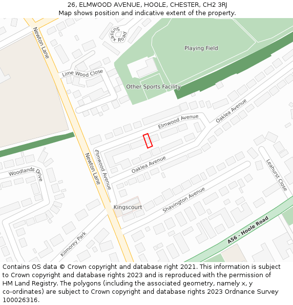 26, ELMWOOD AVENUE, HOOLE, CHESTER, CH2 3RJ: Location map and indicative extent of plot