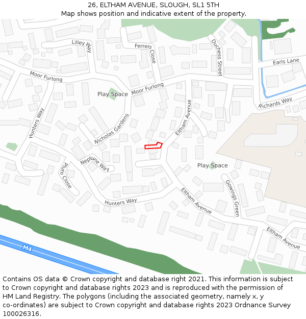 26, ELTHAM AVENUE, SLOUGH, SL1 5TH: Location map and indicative extent of plot