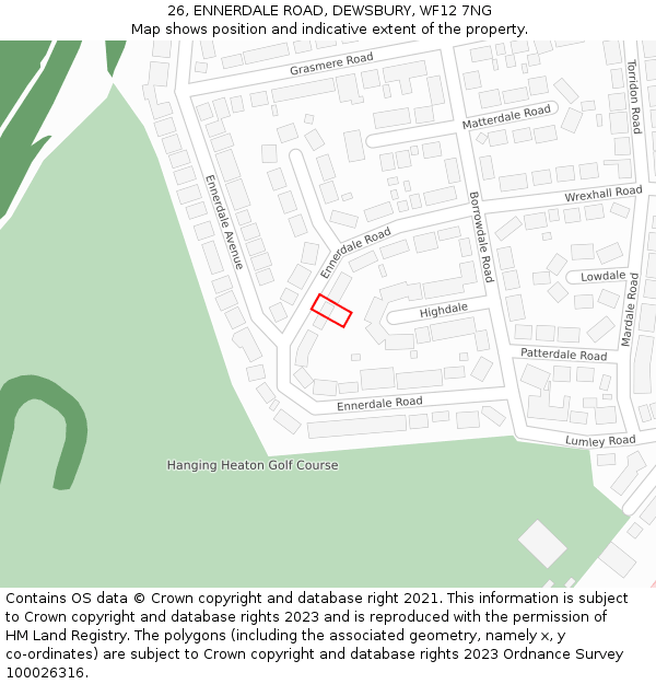 26, ENNERDALE ROAD, DEWSBURY, WF12 7NG: Location map and indicative extent of plot