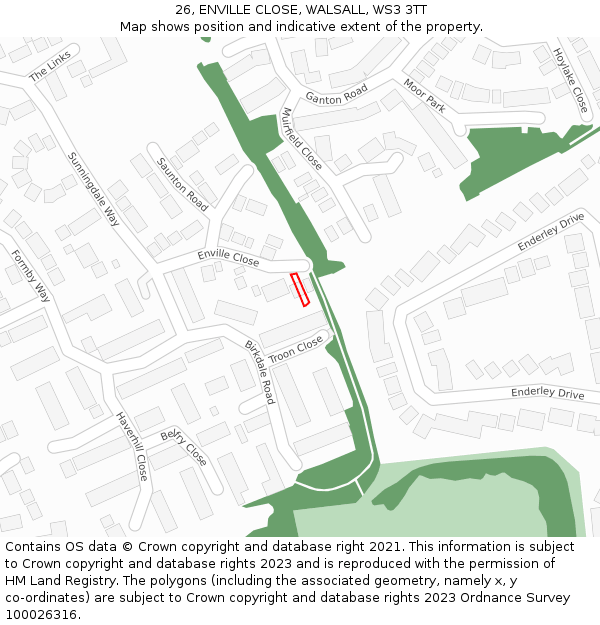 26, ENVILLE CLOSE, WALSALL, WS3 3TT: Location map and indicative extent of plot