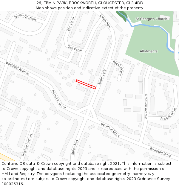 26, ERMIN PARK, BROCKWORTH, GLOUCESTER, GL3 4DD: Location map and indicative extent of plot