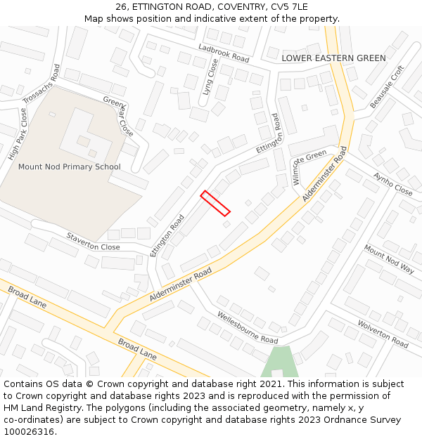 26, ETTINGTON ROAD, COVENTRY, CV5 7LE: Location map and indicative extent of plot