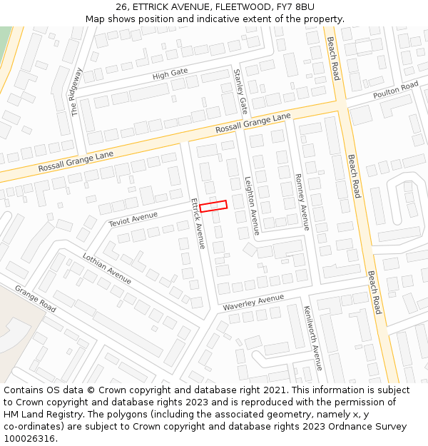 26, ETTRICK AVENUE, FLEETWOOD, FY7 8BU: Location map and indicative extent of plot